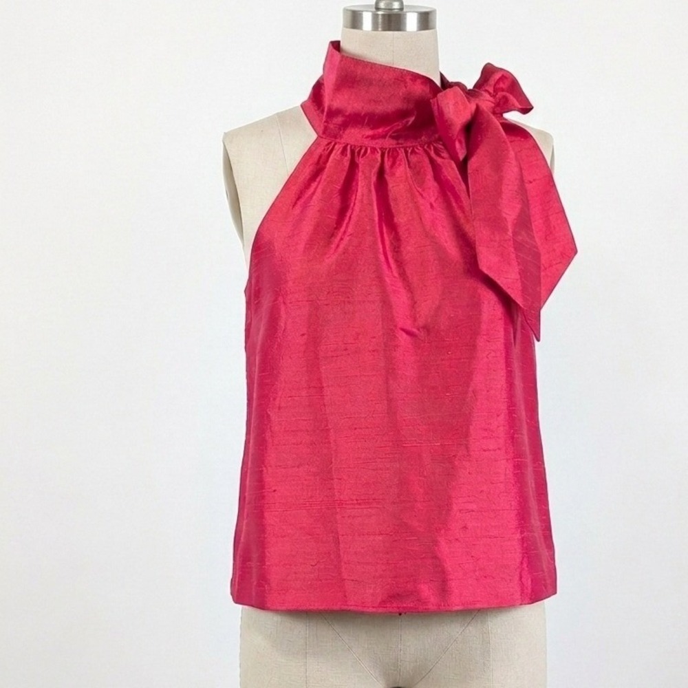 LaRoque Pink Dupioni Silk Halter Bow Neck Blouse Top Size 2